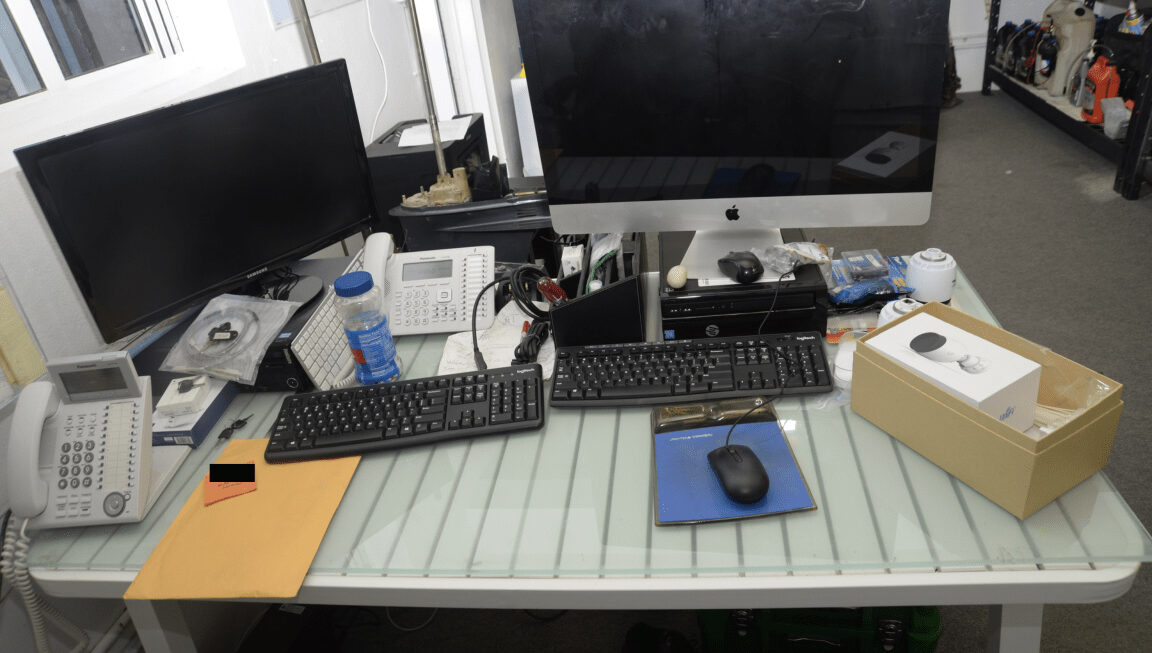 office desk two monitors